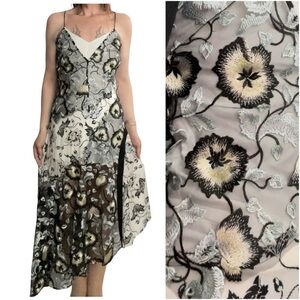 SELF PORTRAIT Nivienne embroidered Floral poppy dress mesh overlay asymmetrical